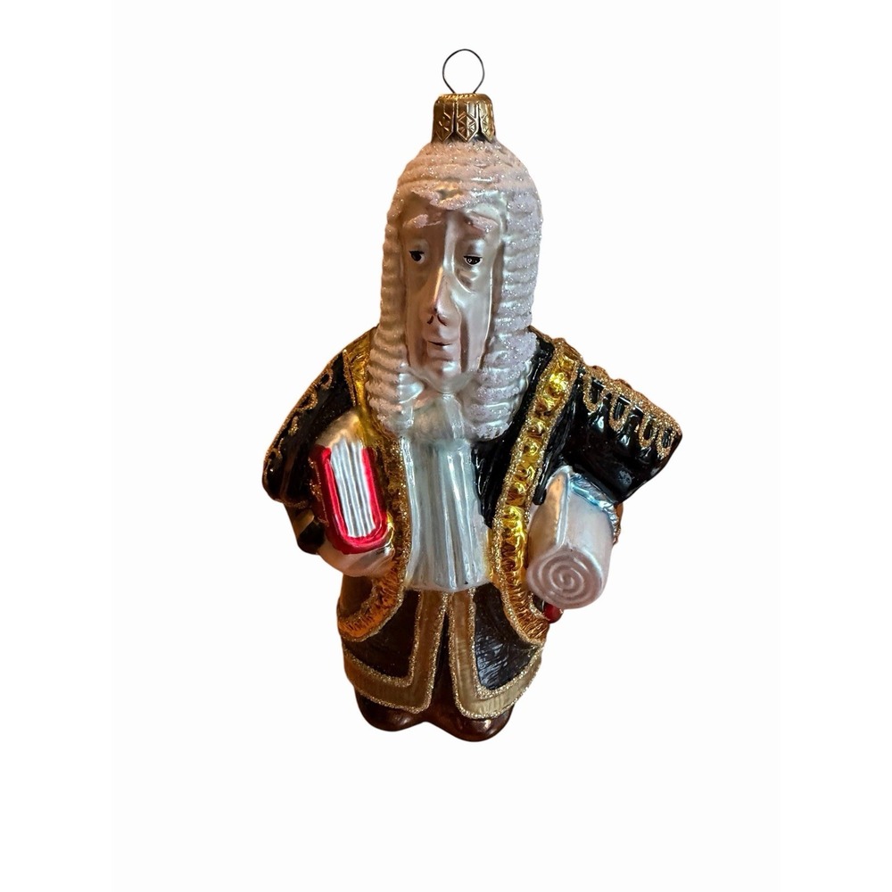 Kurt Adler Polonaise British Lord Barrister Judge White Wig Blown Glass Ornament
